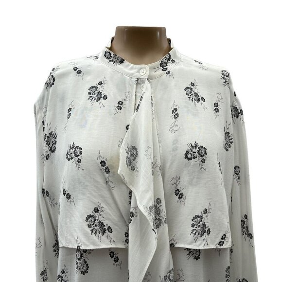 Club Monaco Ferttee Shirt Floral Print Blouse Ruffle Button Details White Size L - Picture 4 of 14
